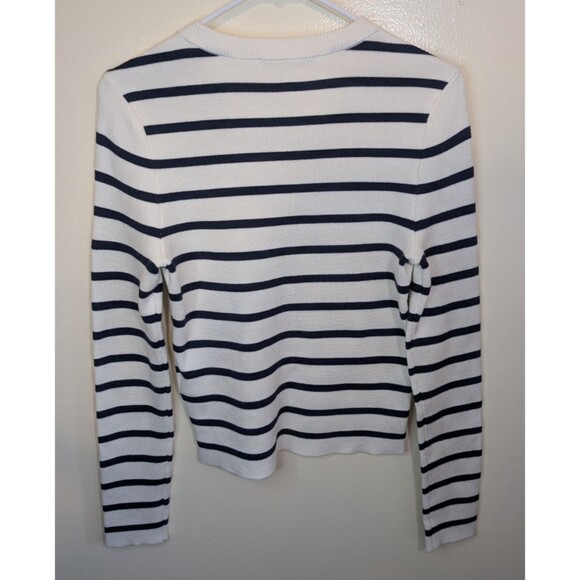 Abercrombie & Fitch Women's Slim Crew Sweater Top Navy White Striped Medium - Picture 3 of 10